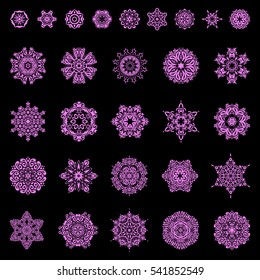 Modern abstract design poster, cover, card design in pink colors. Trendy stylized snowflakes set and elements memphis cards. Retro style texture, abstract winter element, doodles.