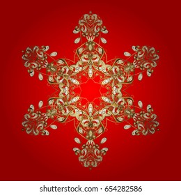 Modern abstract design poster, cover, card design in red colors. Trendy stylized golden snowflakes and elements memphis cards. Retro style texture, pattern and abstract winter elements.