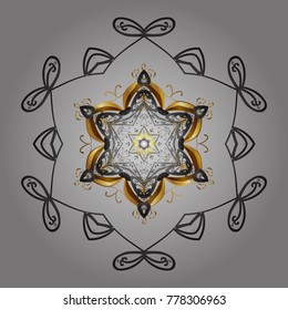 Modern abstract design poster, cover, card design in gray, brown and yellow colors. Retro style texture, winter elements. Trendy stylized snowflakes and elements memphis cards. Snowflakes design.