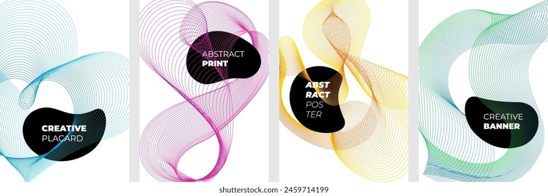Conjunto de póster de diseño abstracto moderno. Textura de gradiente de patrón lineal geométrico de semitono de color brillante para una Plantilla dinámica mínima del cartel. Futuro esquema fluido colorido Formas de impresión. Fondo blanco