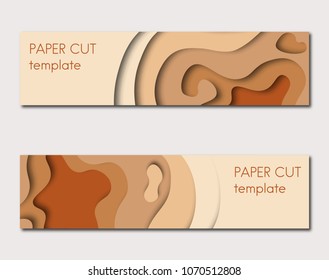 Modern abstract design. Set of paper cut style horizontal banners. Vector illustration.