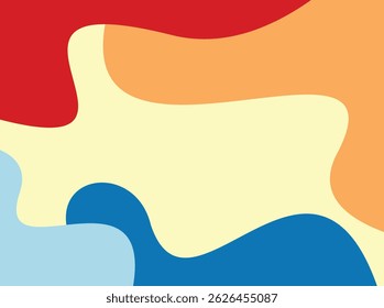 Modern abstract design with smooth color waves in light yellow, blue, peach, and red. Ideal for creative backgrounds, web design, or branding projects