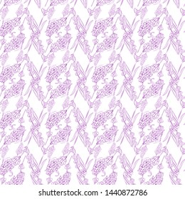 Modern abstract design template with pink lavender violet pattern on purple background for textile design. Fabric texture. 
