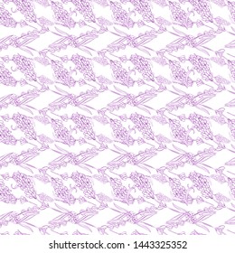 Modern abstract design template with pink lavender violet pattern on purple background for textile design. Fabric texture. 