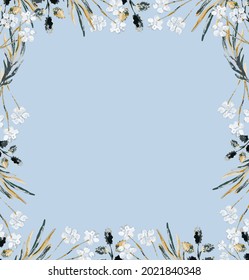 Modern abstract design template with wild grasses frame for decoration design. Frame template. Vector design. Blue background.