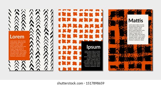 Modern abstract design templates with hand drawn shapes in black, red and white. Bold colorful magazine covers, wedding invitations, flyers, newsletter, poster, greeting cards, packaging and branding 