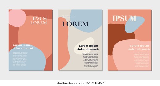 Modern abstract design templates with organic shapes in pastel colors. Stylish magazine covers, wedding invitations, flyers, newsletter, poster, greeting cards, packaging and branding design.