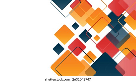 Modern abstract design with vibrant red orange and navy squares layered diagonally on a white background ideal for tech presentations and creative layouts
