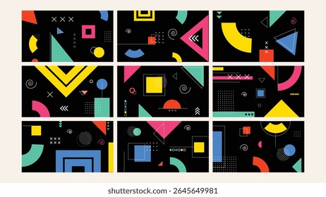 Modern abstract design with vivid geometric shapes on black background. Great for digital art, tech graphics, presentations, or creative branding visuals.