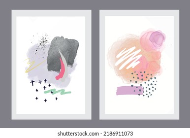 Modern abstract design for wall art. Digitized watercolor brush strokes and stains to create a harmonious mixed media design.