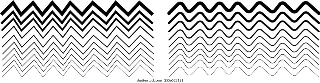 Modern abstract design with wavy and zigzag black lines as a sleek geometric decoration