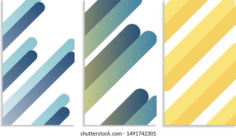 Modern abstract diagonal line covers set. Cool gradient shapes composition