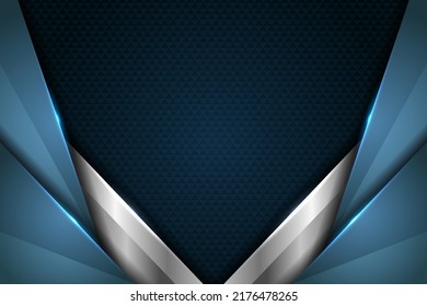 Modern Abstract Diagonal Overlap 3D Glowing Metallic Blue And Silver Premium Background With Textured Effect