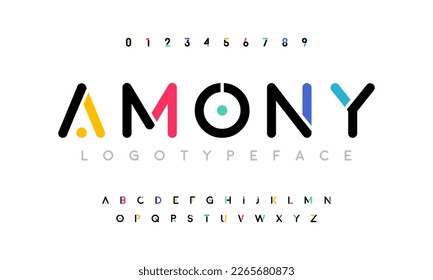 Fuente del alfabeto digital abstracto moderno. Tipografía de tecnología mínima, moda deportiva urbana creativa tipo futurista y con números. ilustración vectorial