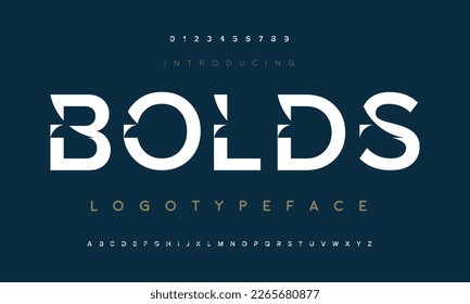 Fuente del alfabeto digital abstracto moderno. Tipografía de tecnología mínima, moda deportiva urbana creativa tipo futurista y con números. ilustración vectorial