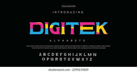 Modern abstract digital alphabet font. Minimal technology typography, Creative urban sport fashion futuristic font and with numbers. vector illustration