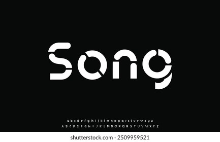 Fonte do alfabeto digital abstrato moderno. Tipografia de tecnologia mínima, fonte futurista da moda do esporte urbano criativo e com números. ilustração vetorial.