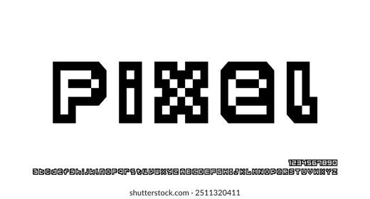 Fonte do alfabeto digital abstrato moderno. Tipografia de tecnologia mínima, fonte futurista da moda do esporte urbano criativo e com números. ilustração vetorial.