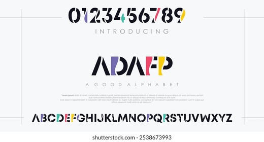 Modern abstract digital alphabet font. Minimal technology typography, Creative sport font and with numbers. vector illustration