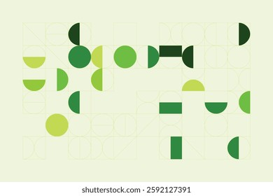 A modern abstract digital artwork featuring interconnected geometric shapes in shades of green. The structured yet dynamic composition creates depth, symmetry, and a futuristic visual appeal.