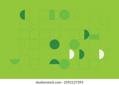 A modern abstract digital artwork featuring interconnected geometric shapes in shades of green. The structured yet dynamic composition creates depth, symmetry, and a futuristic visual appeal.