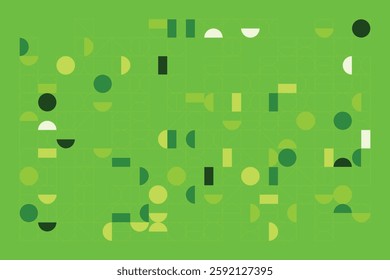 A modern abstract digital artwork featuring interconnected geometric shapes in shades of green. The structured yet dynamic composition creates depth, symmetry, and a futuristic visual appeal.