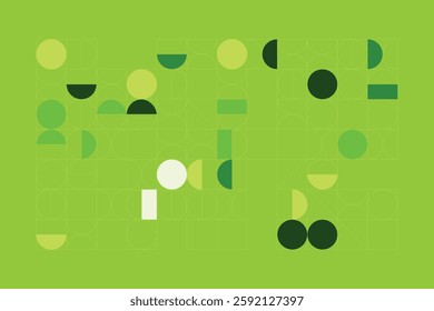 A modern abstract digital artwork featuring interconnected geometric shapes in shades of green. The structured yet dynamic composition creates depth, symmetry, and a futuristic visual appeal.