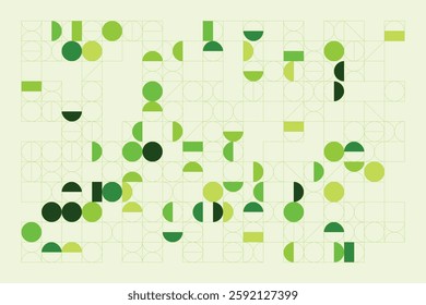 A modern abstract digital artwork featuring interconnected geometric shapes in shades of green. The structured yet dynamic composition creates depth, symmetry, and a futuristic visual appeal.