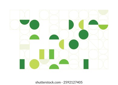 A modern abstract digital artwork featuring interconnected geometric shapes in shades of green. The structured yet dynamic composition creates depth, symmetry, and a futuristic visual appeal.