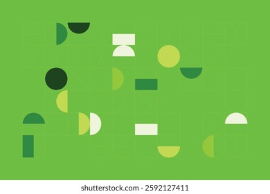 A modern abstract digital artwork featuring interconnected geometric shapes in shades of green. The structured yet dynamic composition creates depth, symmetry, and a futuristic visual appeal.