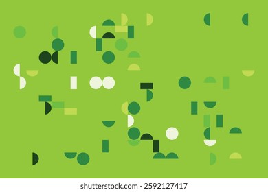 A modern abstract digital artwork featuring interconnected geometric shapes in shades of green. The structured yet dynamic composition creates depth, symmetry, and a futuristic visual appeal.