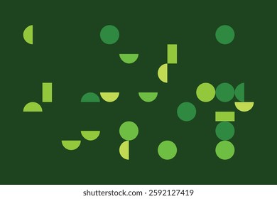 A modern abstract digital artwork featuring interconnected geometric shapes in shades of green. The structured yet dynamic composition creates depth, symmetry, and a futuristic visual appeal.