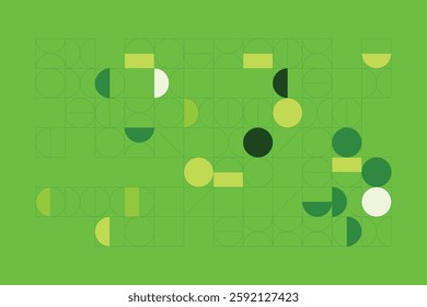 A modern abstract digital artwork featuring interconnected geometric shapes in shades of green. The structured yet dynamic composition creates depth, symmetry, and a futuristic visual appeal.