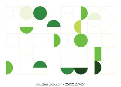 A modern abstract digital artwork featuring interconnected geometric shapes in shades of green. The structured yet dynamic composition creates depth, symmetry, and a futuristic visual appeal.