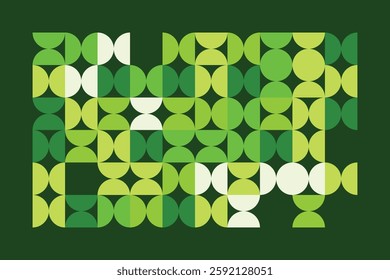 A modern abstract digital artwork featuring interconnected geometric shapes in shades of green. The structured yet dynamic composition creates depth, symmetry, and a futuristic visual appeal.