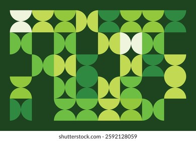 A modern abstract digital artwork featuring interconnected geometric shapes in shades of green. The structured yet dynamic composition creates depth, symmetry, and a futuristic visual appeal.