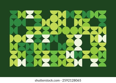 A modern abstract digital artwork featuring interconnected geometric shapes in shades of green. The structured yet dynamic composition creates depth, symmetry, and a futuristic visual appeal.