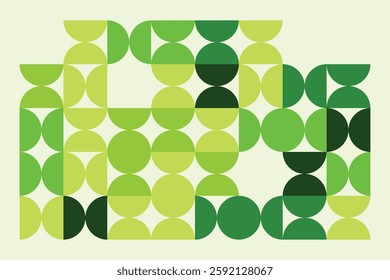 A modern abstract digital artwork featuring interconnected geometric shapes in shades of green. The structured yet dynamic composition creates depth, symmetry, and a futuristic visual appeal.