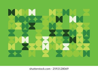 A modern abstract digital artwork featuring interconnected geometric shapes in shades of green. The structured yet dynamic composition creates depth, symmetry, and a futuristic visual appeal.