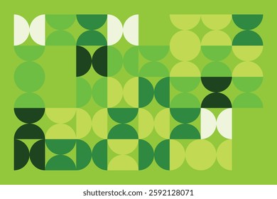 A modern abstract digital artwork featuring interconnected geometric shapes in shades of green. The structured yet dynamic composition creates depth, symmetry, and a futuristic visual appeal.