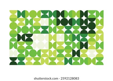 A modern abstract digital artwork featuring interconnected geometric shapes in shades of green. The structured yet dynamic composition creates depth, symmetry, and a futuristic visual appeal.