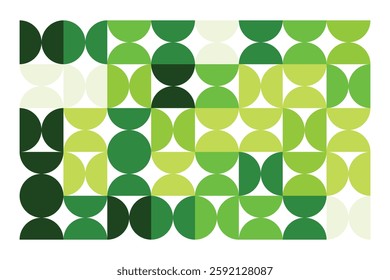 A modern abstract digital artwork featuring interconnected geometric shapes in shades of green. The structured yet dynamic composition creates depth, symmetry, and a futuristic visual appeal.