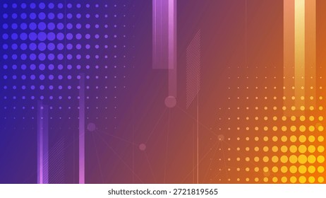 Fondo digital abstracto moderno con colores degradados, puntos de semitonos y líneas de red geométricas para el diseño tecnológico