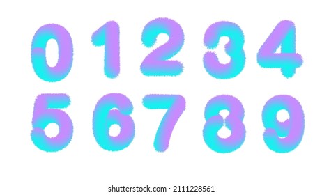 Modern abstract digital fur effect numberic font,Creative minimal fashion number vector illustration on white background