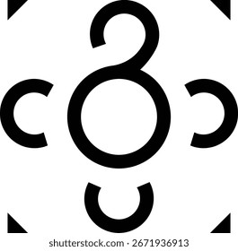 Modern abstract digital icon representing interconnected system or network, framed by a minimalist square boundary, suitable for technology, science, or corporate branding applications