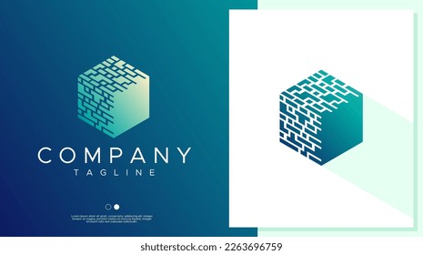 Modern abstract digital pixel cube logo design.