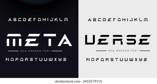 Moderne abstrakte Digital-Tech-Schriftart. Logo kreative Schriftart, Typ, Technologie, Film, digital, Musik, Film. Schriftarten und Illustrationen in Vektorgrafik. Luxuriöse Schrift.
