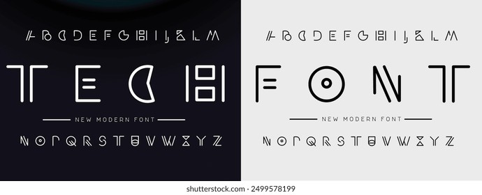 Modern abstract digital tech font. Logo creative font, type, technology, movie, digital, music, movie. Font and illustration in vector format.
