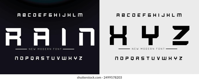 Modern abstract digital tech font. Logo creative font, type, technology, movie, digital, music, movie. Font and illustration in vector format.
