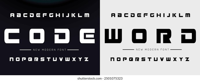 Modern abstract digital tech font. Logo creative font, type, technology, movie, digital, music, movie. Font and illustration in vector format.